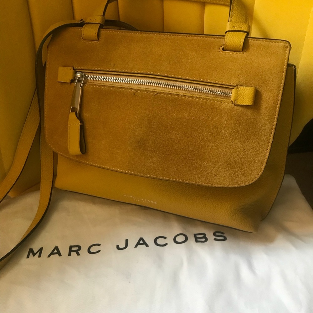 Marc Jacobs Waverly Satchel Crossbody Bag Mustard Leather Suede Top Handle